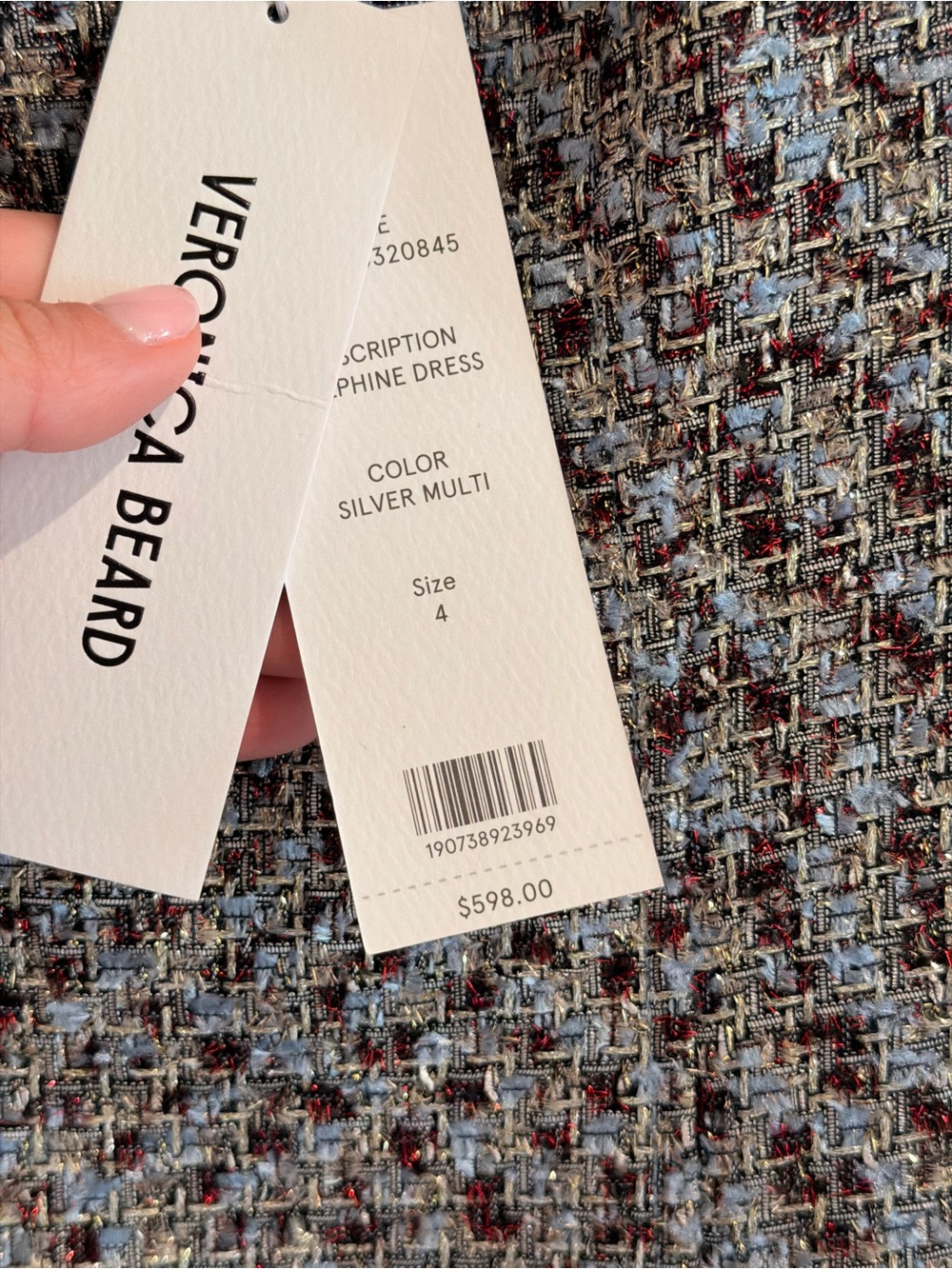 Veronica Beard Sleeveless Tweed Sheath Dress in Blue and Brown - Picture 4 of 6